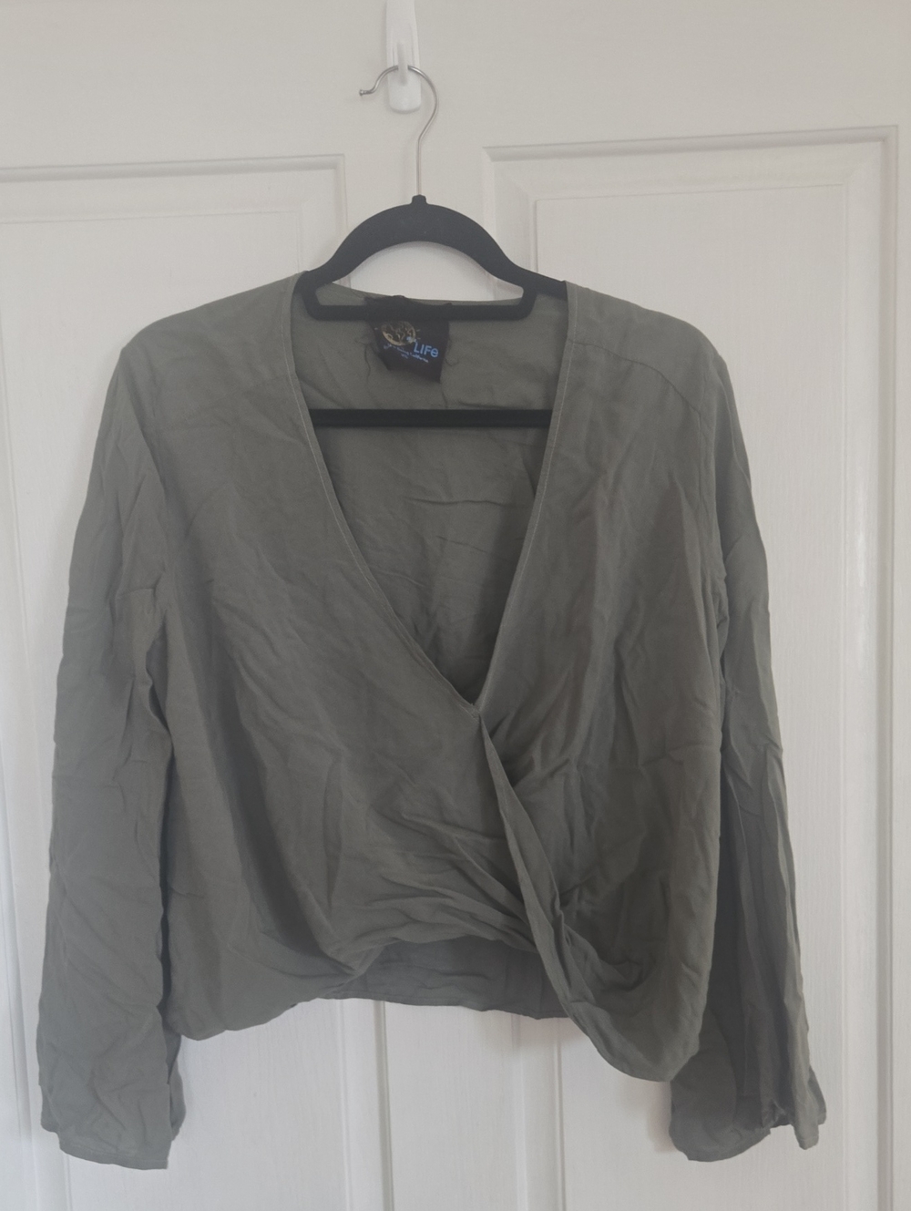 Life Is Good Olive Wrap-Style Women's Blouse